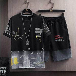 Modestijl Heren shorts Set 2 -delige tracksuit printing t -shirt shorts Suits voor mannen kleding streetwear