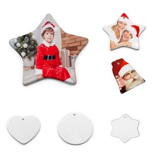 Mode Sublimatie Lege Keramische Hanger Creatieve Kerstdecoratie Warmte Transfer Afdrukken DIY Ornament Xmas Tree Hanging Tag Holidays Heart Round Star Craft