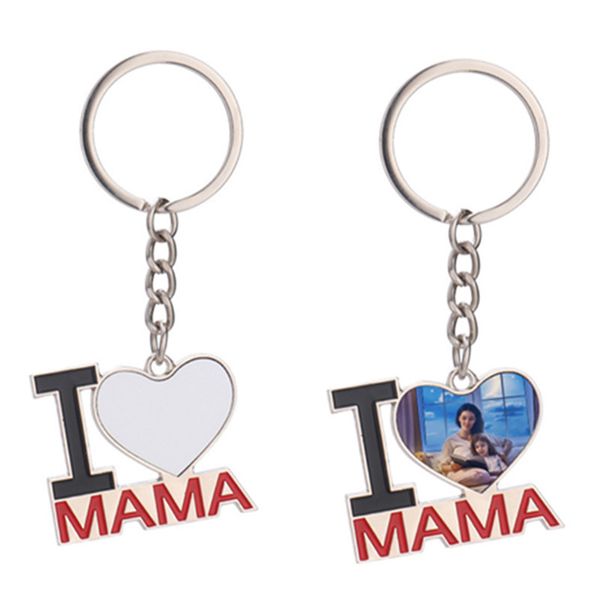 diseñador de llavero en blanco de sublimación de moda AMO MAMA PAPA llaveros de corazón Aleación de plata Llavero de coche Llavero Bolso Mosquetón Accesorios Regalo del día de la madre