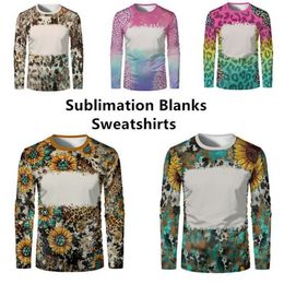 Fashion Sublimation T-shirt Blanks printemps automne à manches longues Tshirt Polyester Hoodies Faux Bleached Adult Kids For Custom Logo B1028