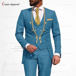 Mode Pakken voor Mannen Slim Fit Luxe Feestdiner Bruiloft Bruidegom Smoking Aangepaste Opstaande Kraag Jas Vest Broek 3-delige set 231229