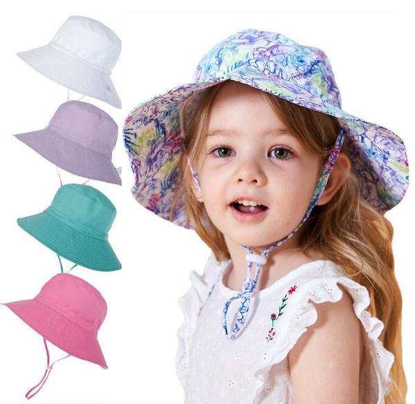 Moda verano bebé sombrero para el sol niños niñas flor gorra niños Unisex playa sombreros dibujos animados infantil cubo gorras protección UV pescador gorras