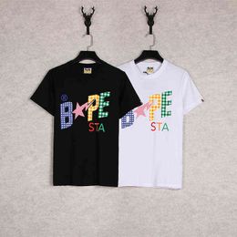 Camiseta de manga corta para hombre y mujer con estampado de letras de dibujos animados de estrella de cinco puntas de marca de verano a la moda