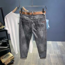 Fashion Summer Brand Jeans Mens Thin Stretch Nine Point broderie Casual and Versatile Ruffian Handsome Slim Leggings