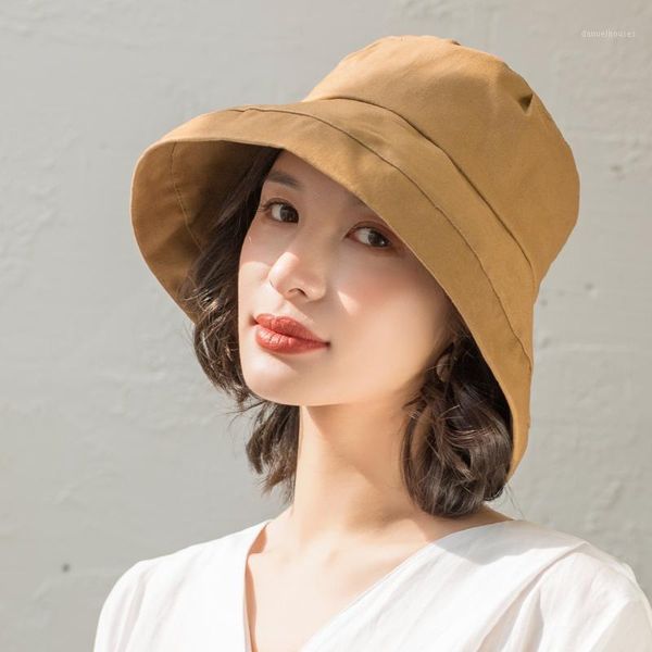 Mode Summer Dangle Brim Bucket Hat Femmes Réversible Coréen Pêcheur Chapeaux Anti-Sunburn Caps Dames À L'extérieur Hip Hop Chapeaux Camel1