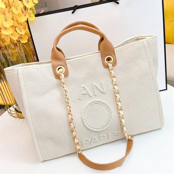 Moda verano Deauville Pearl Nylon Canvas Totes Bag para mujer para hombre Crossbody Hombro Bolsa de playa Diseñador Bolso de lujo Top Calidad Grande Embrague Bolsas de compras de viaje