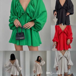 Mode été robe 2023 tendance Sexy col en v profond à manches longues Mini jupe avec des manches à bulles conçues et de grandes robes balançoires pour femme