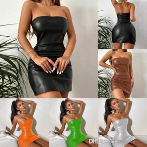 Mode Sommer Kleid Sexy Bh Off Schulter Backless Slash Neck PU Leder Rock Casual Kleider Für Frau