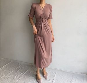 Robe d'été de mode femmes élégantes sexy col en V à manches courtes femme taille mince robes dames coréennes robes 210514