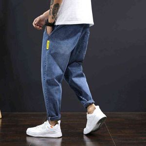 Mode zomer jeans heren losse rechte harlan broek elastische taille leisure grote jeugd 9 punten