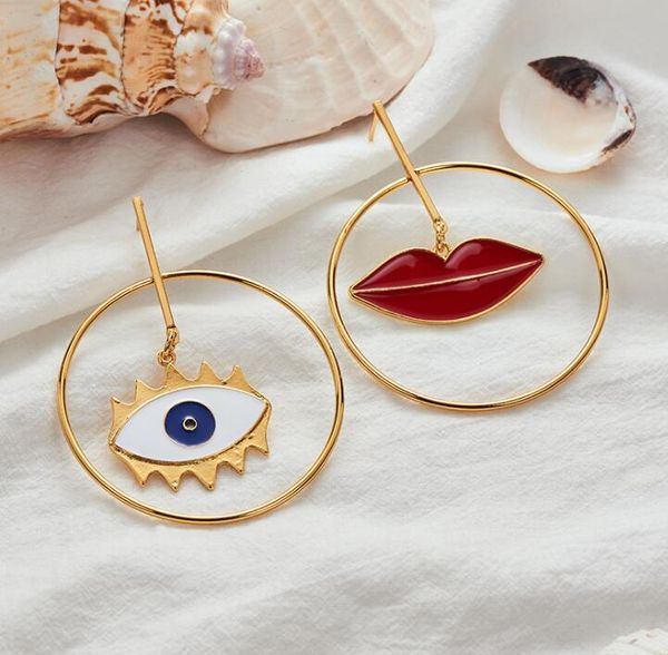 FASHION- été Bijoux Collection Boucles d'oreilles creux des yeux et des lèvres drôle alliage Dangle Boucles d'oreilles de Noël cadeau Saint-Valentin