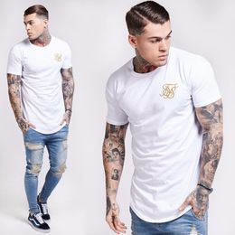 Mode zomer fitness t-shirt mannen hip hop t-shirts onregelmatige gebogen zoom korte mouwen katoen siksilk t-shirt