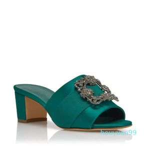 Fashion Summer Martanew Satin Sandals schoenen voor vrouwen juweel square square crystal mules slip-on blok hakken dame sexy wandelen 2023