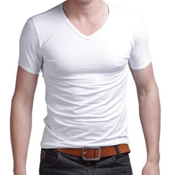 Camiseta de algodón de moda de verano para hombre, camisetas casuales de manga corta con cuello en V, camisetas negras y blancas de talla grande MXL con cuello en V, camisetas ajustadas 220526