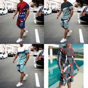 Fashion Summer Men's 2-delige set tracksuits Casual Short Sheeves print t-shirtshorts broek pakken camisetas ropa hombre 220610 0610