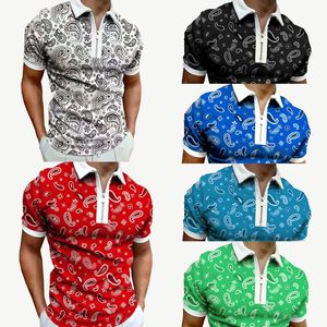 Moda de verano para hombre Polos Camiseta Hombre casual Cremallera Cuello blanco Camisetas Impresión en color Imprimir Mangas cortas Venta superior Ropa de lujo para hombres M-3XL