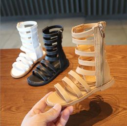 Botas romanas de moda de verano, sandalias altas para niñas, sandalias de gladiador para niños pequeños, zapatos de alta calidad para niñas, talla 21-30