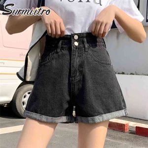 Mode zomer S-5XL blauw zwart denim plus size shorts vrouwen Koreaanse stijl hoge taille jeans vrouwelijke korte broek 210421