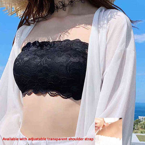 Moda verano sexy sujetadores mujeres tubo top encaje lencería transparente correa de hombro sin costuras bralette push up pecho envuelve cultivo l220726