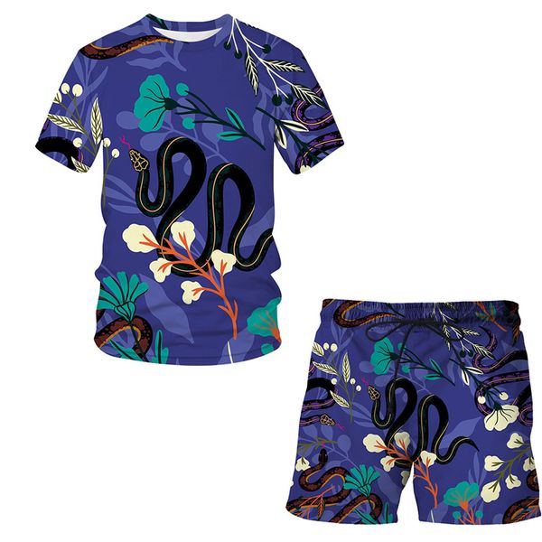 Mode été manches courtes et shorts ensemble décontracté hommes motif serpent 3D imprimé t-shirt shorts costume de sport en plein air streetwear 220624