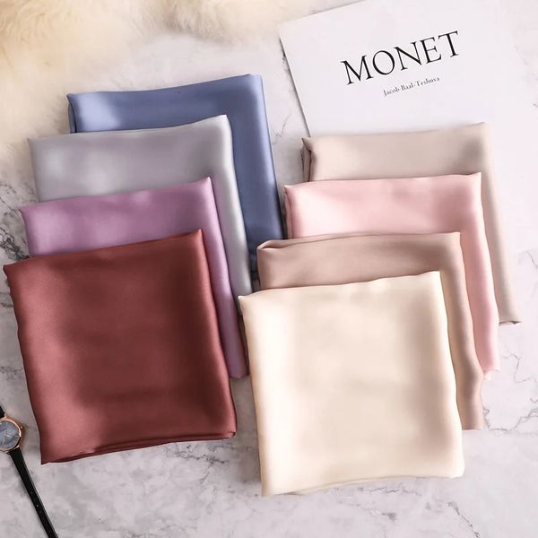 Fashion Summer Silk Square Scarf Femmes solides Satin Coue Coup Tie Band Soft Beach Hijab Head Femme Foulard Free Shiping 240407