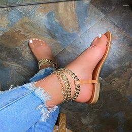 Sandales de style d'été de mode Nouvelle chaîne de couleurs solides plate orteils ouverts Chaussures pour femmes extérieures plus taille 43 831 278 5
