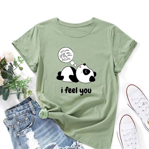 Mode été T-shirt femmes mignon Panda lettres imprimer TShirt 100% coton T-shirt ladiesO cou à manches courtes haut décontracté graphique Tee 220514