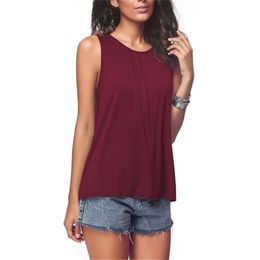 Mode zomer tank top vrouwen effen kleur mouwloze vest dame elegante ronde hals losse t-shirt camisole tees ropa mujer 220318