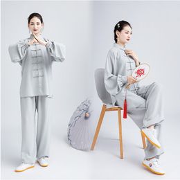 Mode femmes lâche deux pièces ensembles vêtements de style chinois coton lin haut + pantalon tang costume costumes décontractés