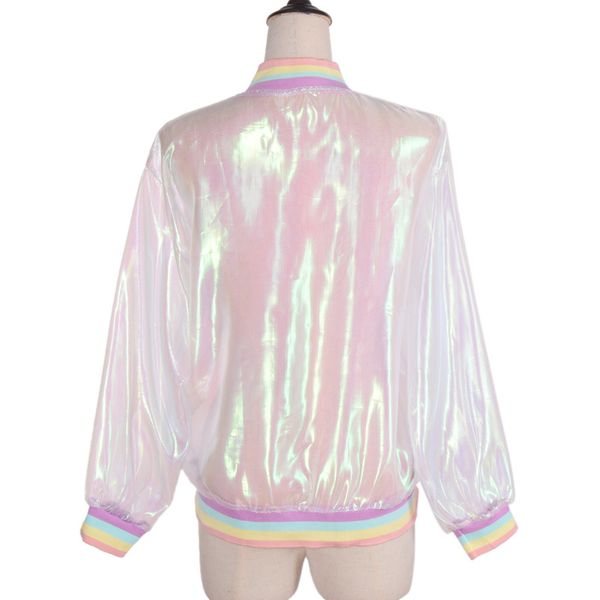 Mode-été femmes veste Laser arc-en-ciel symphonie hologramme femmes BasicCoat clair irisé Transparent Bomber veste pare-soleil