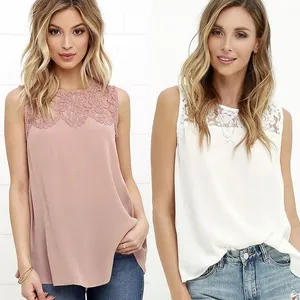 Mode Summer Women Dentelle Gilet Top Sans manches Casual Blouse Blouse T-shirt