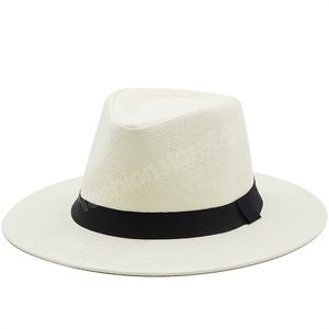 Fashion Summer Women Men Stro Sun Hats met brede ram Panama-hoed voor strand Fedora Jazz Hat Maat 56-58 cm