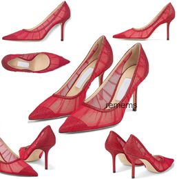 Mode Zomer Dames Sandalen Pumps Senior London LOVE 85 mm Hoge hakken Verfijnde puntige tenen Rood raster Glitter Designer Italië Slanke dame Bruiloft Feest Sandaal Box EU 35-43