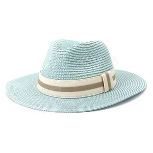 Chapeau de paille de soleil d'été pour femmes, casquette de plage Panama large côté pour hommes, Protection UV, chapeau Fedora Jazz