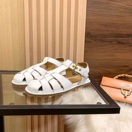 Mode zomer dames sandalen pompen extra clare sling vergulde gouden knop flats italy wit zwart lederen ronde hoofd ontwerper bruiloft feest hoge hak sandal box eu 35-40