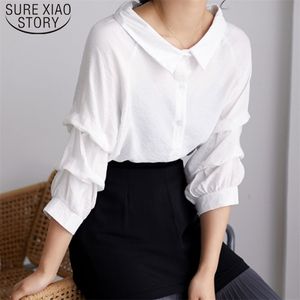 Mode Summer Femmes Tops Sexy V-Col Blouse Blusas Mujer De Moda Solid White All-Match Vêtements 5258 50 210506