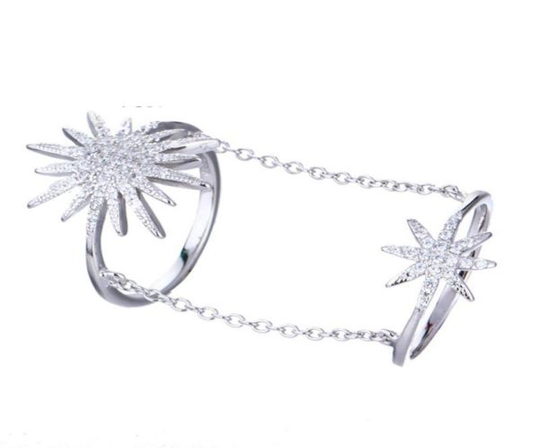 Mode tournesol anneau à doigt Double anneau de chaîne en argent pour fiançailles de mariage 925 Femmes en argent sterling anneau argent anneau argent D3000260