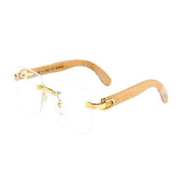 Gafas de sol de moda Gafas de cuerno de búfalo para señora y hombre Gafas de sol de madera de bambú Sin montura Lente de espejo transparente negro Lunettes gafas216e