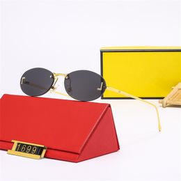 Mode zonnebril f mannen zonnebril vrouwen ovaal frameloze strandbril van hoge kwaliteit designer zonnebril met doos