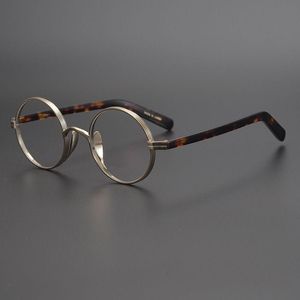 Monturas de gafas de sol de moda 2021 japonesas hechas a mano de titanio puro pequeñas redondas y de acetato para piernas montura para miopía gafas de lectura para hombres Retro Ey