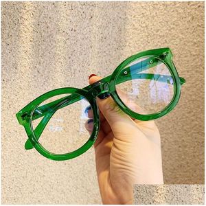 Marcos de gafas de sol de moda 2021 Gafas ópticas de gran tamaño Marco de ojo de gato Diseñador Arroz Redondo Mujer Transparente Gafas verdes Drop Deliv Dhhiw