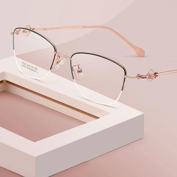 Monturas de gafas de sol de moda Montura de gafas de aleación Estilo de mujer Media llanta Ojo óptico Llegada Gafas Venta de gafas Moda