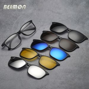 Fashion zonnebrilmonturen Belmon brilmontuur heren dames met 5 stuks clip op gepolariseerde zonnebril magnetische bril heren bijziendheid computer optisch RS543 230923