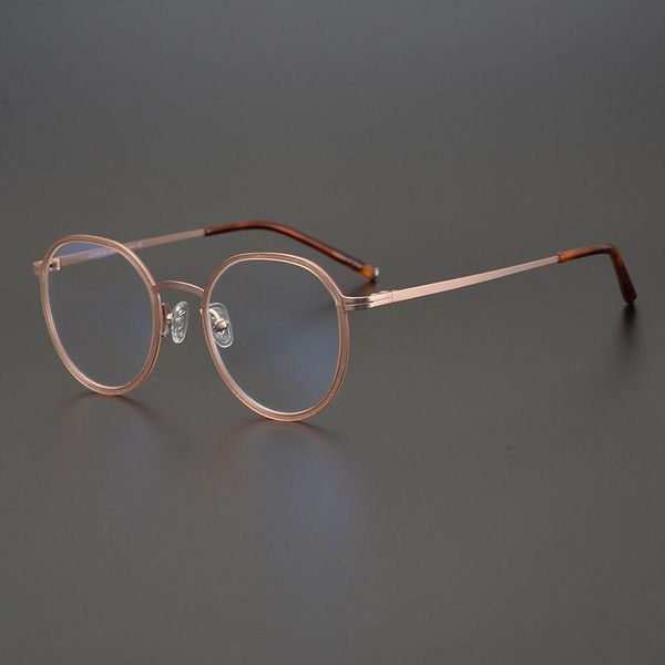 Monturas de gafas de sol de moda, montura de gafas de titanio de acetato de marca para hombres y mujeres, gafas coreanas, gafas redondas Retro