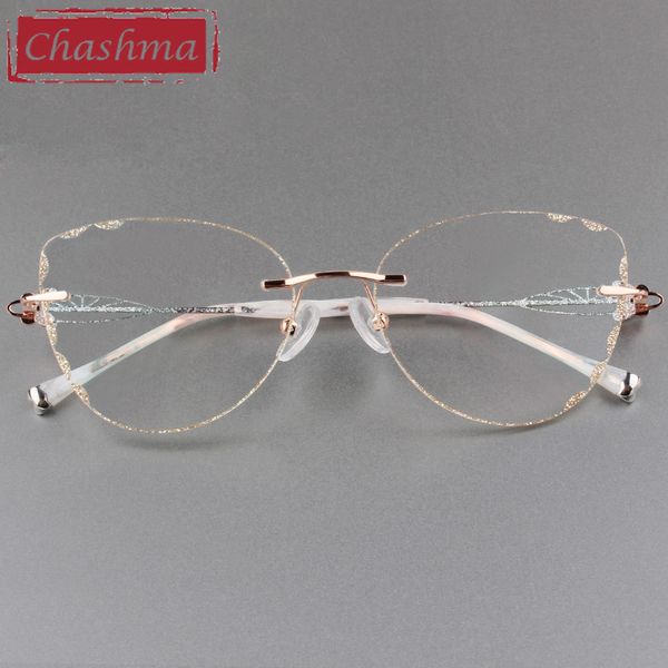 Lunettes de soleil de mode Cadres Style papillon Lentilles transparentes Titane Femme Lunettes Diamant Garni Sans Monture Spectacle Cadre Femmes Teinte Lentille