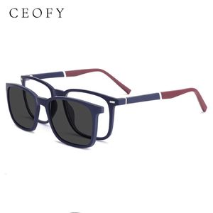 Fashion zonnebrilmonturen Ceofy herenbrillen 2 in 1 opvouwbare pet op magnetische optische bijziendheid zonnebril brilmontuur op sterkte C8016 231215