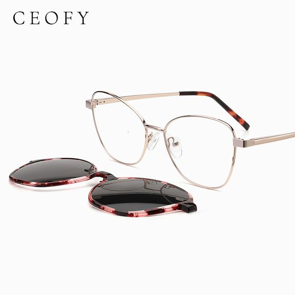 Mode Lunettes De Soleil Cadres Ceofy Femmes Cat Eye Lunettes Cadre Élégant Optique Prescription Myopie Polarisé Soleil Clip Lunettes Cadre Haute Qualité 230818