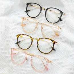 Mode lunettes de soleil cadres classique léopard optique lunettes femmes plat miroir lunettes métal lunettes cadre peut être équipé de myopie