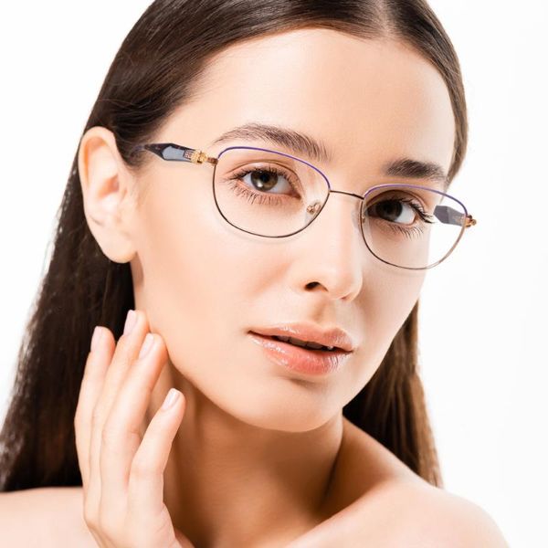 Marcos de gafas de sol de moda Calidad de gama alta Mujeres de lujo Oval Prescripción Dioptría Anteojos Marco Elegante Colorido Diamante Rosa Oro Specta