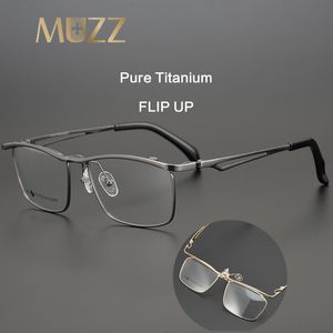 Lunettes de soleil de mode Cadres IP Pure Hommes Lunettes Plein Cadre Carré Flip Up Lunettes Myopes Lunettes Hypermétropie Prescription Lunettes 230822